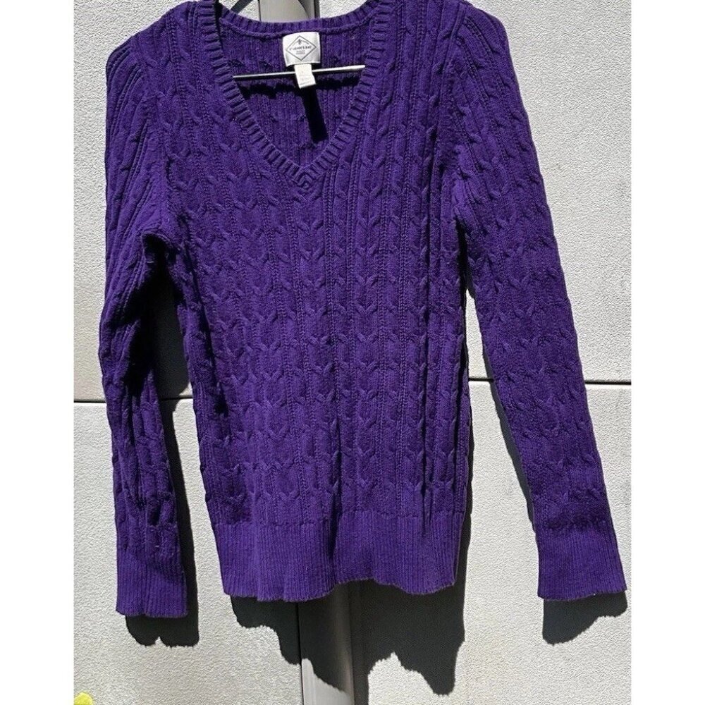St. John's Bay Women's Sz Large Cable Knit V-Neck Sweater Purple Orchid Casual